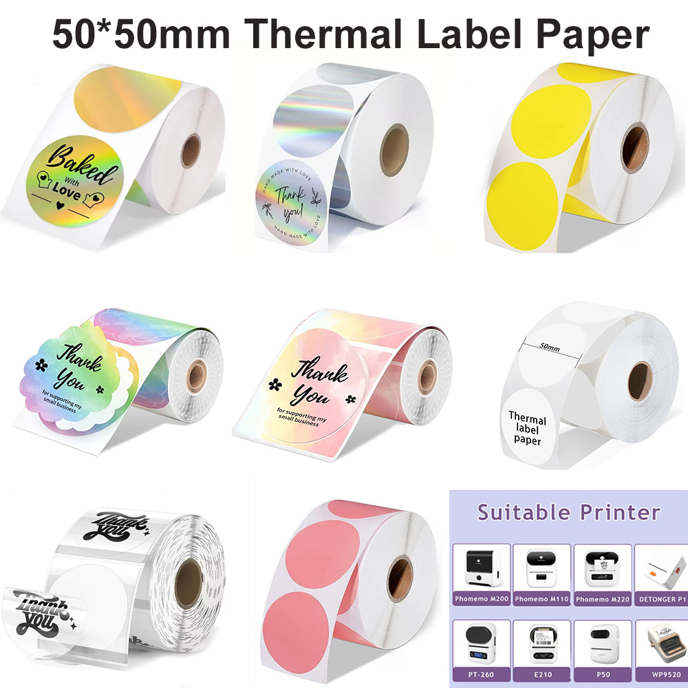 Commercial Printer - Kertas Label termal lingkaran bulat 1rol,