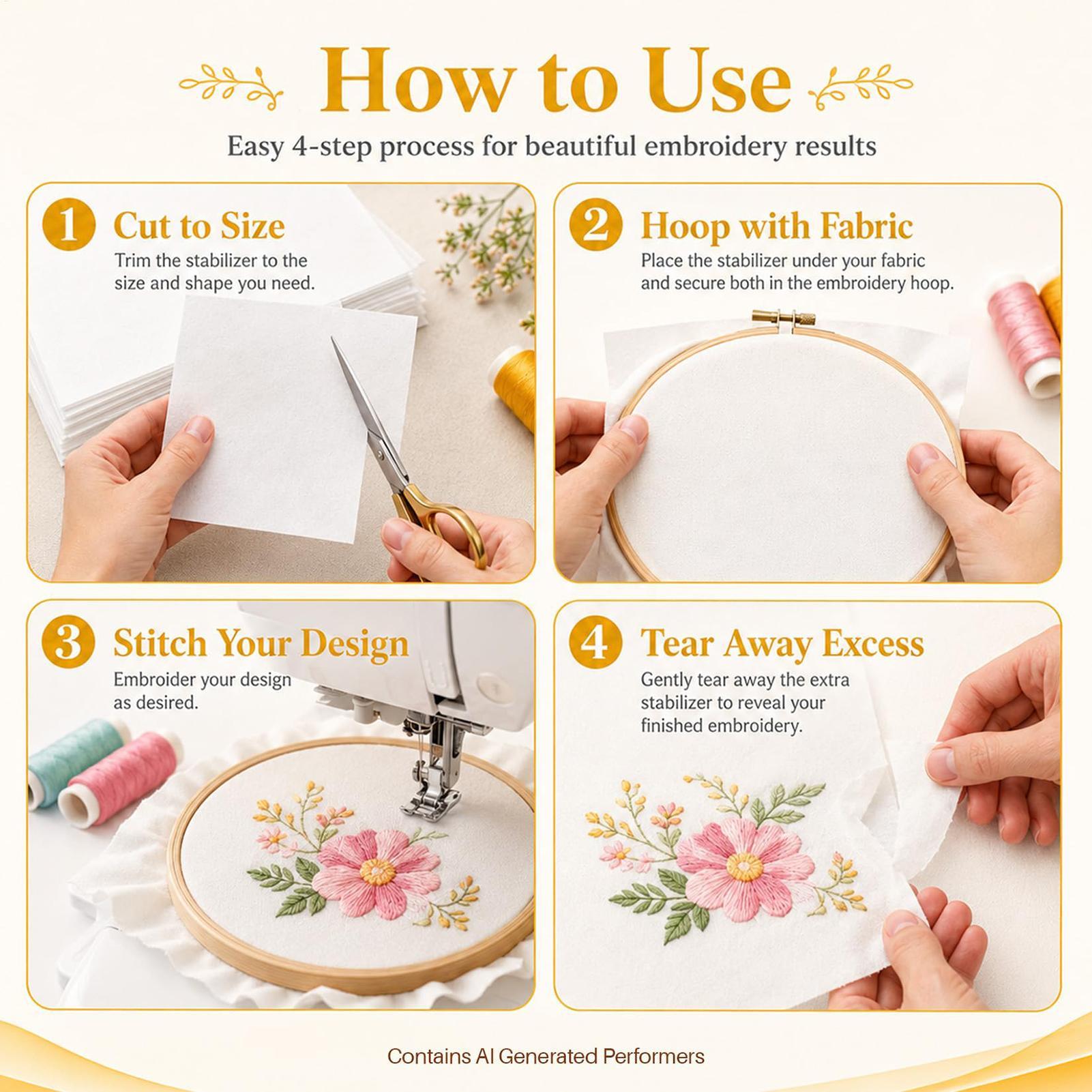 Embroidery Stabilizer Backing - Stabilisator Bordir yang Dapat Dilepas, 100